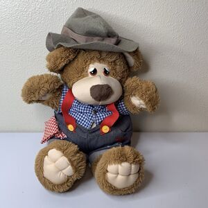 Vtg 1985 Country Bears Uncle Tyler? Plush Brown Teddy Bear Suspenders Plaid